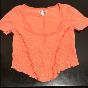 Urban Outfitters Coral Scoop Neck Ribbed Crop Top